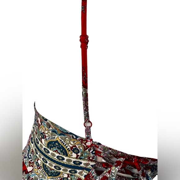 BOG COLLECTIVE Red Floral Tiered
Hem Midi Dress Women Size Medium - Picture 4 of 7